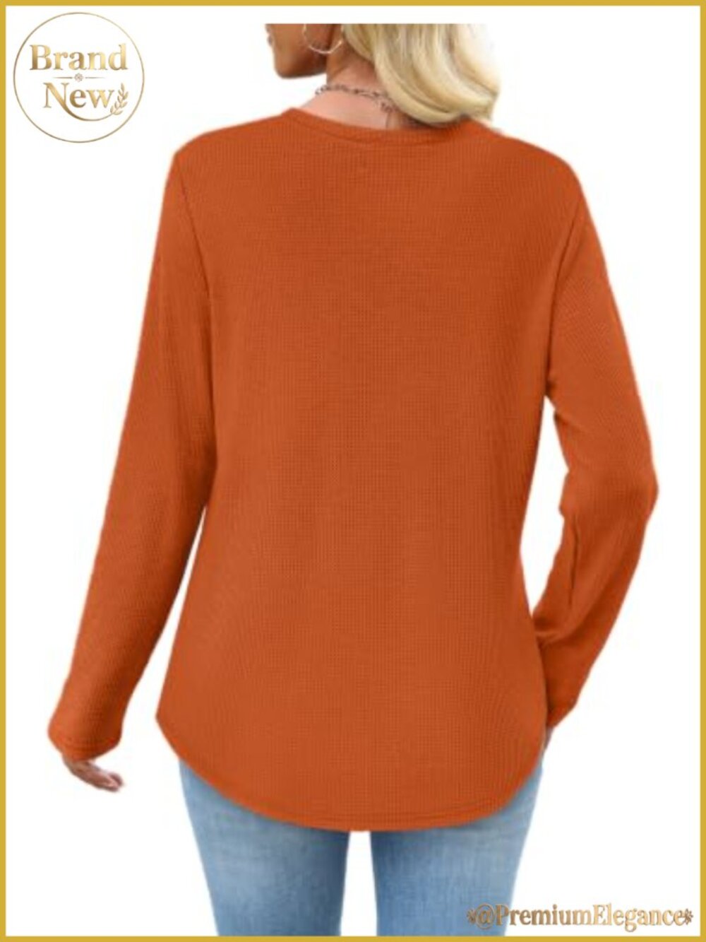 Waffle Knit Long Sleeve Blouse with Pocket Curved Hem Casual - Picture 5 of 6